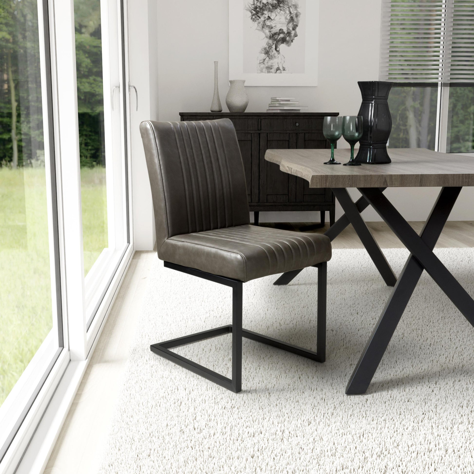 Archer Cantilever Leather Effect Grey Dining Chair - Blythe Living