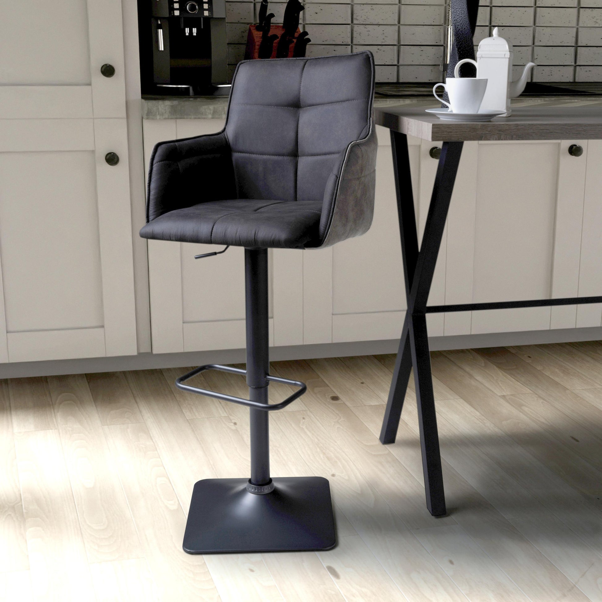 Orion Suede Effect Dark Grey Bar Stool - Blythe Living