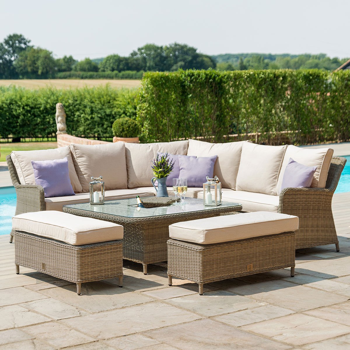 Maze - Winchester Royal Corner Rattan Dining Set with Ice Bucket & Rising Table - Blythe Living