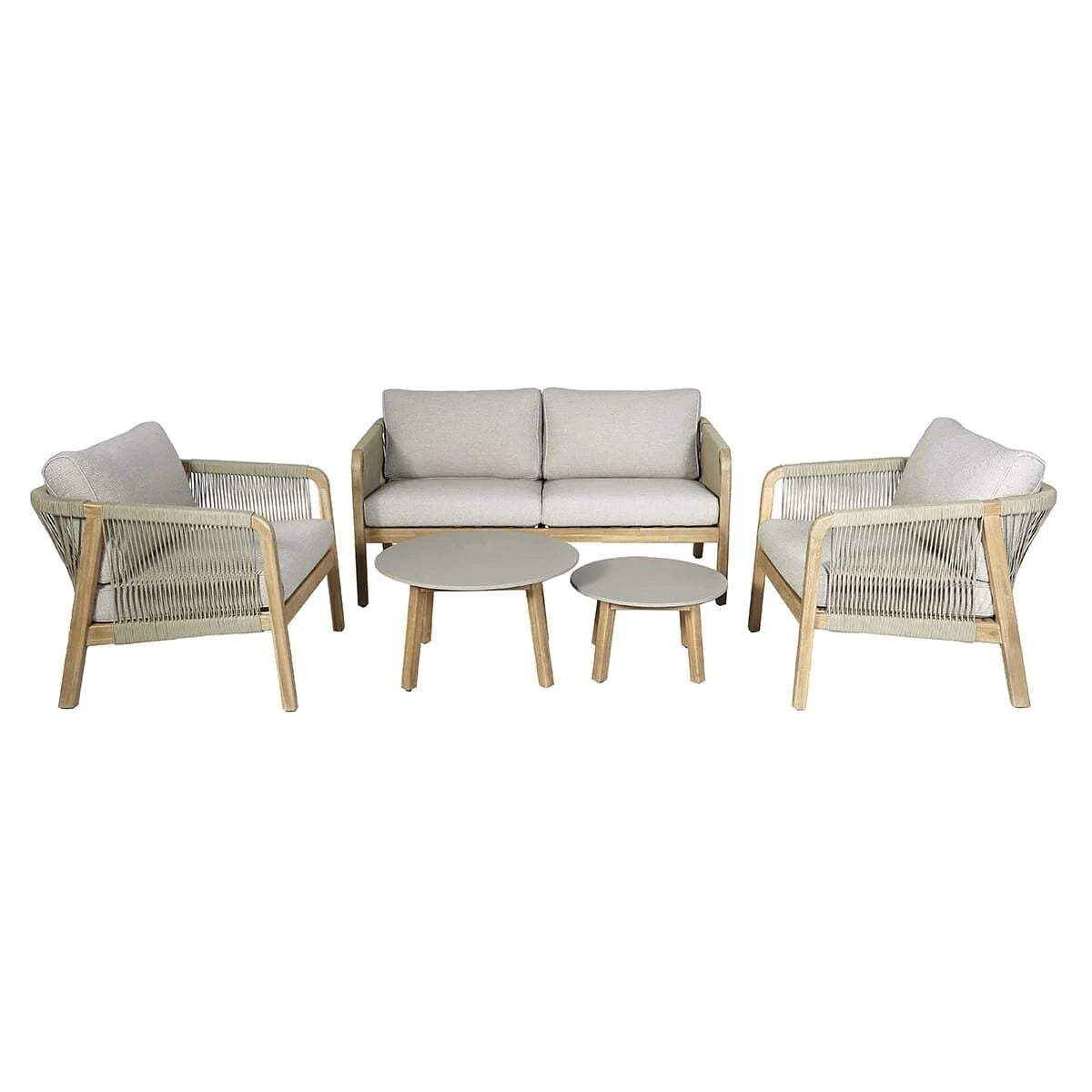 Maze - Martinique Rope Weave 2 Seat Sofa Set with 2 Lounge Armchairs & 2 Round Coffee Tables - Blythe Living