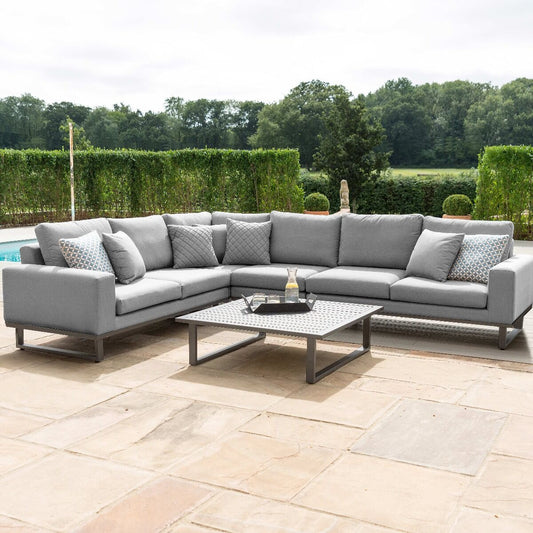 Maze - Outdoor Fabric Ethos Large Corner Group - Flanelle Grey With Square Coffee Table - Blythe Living