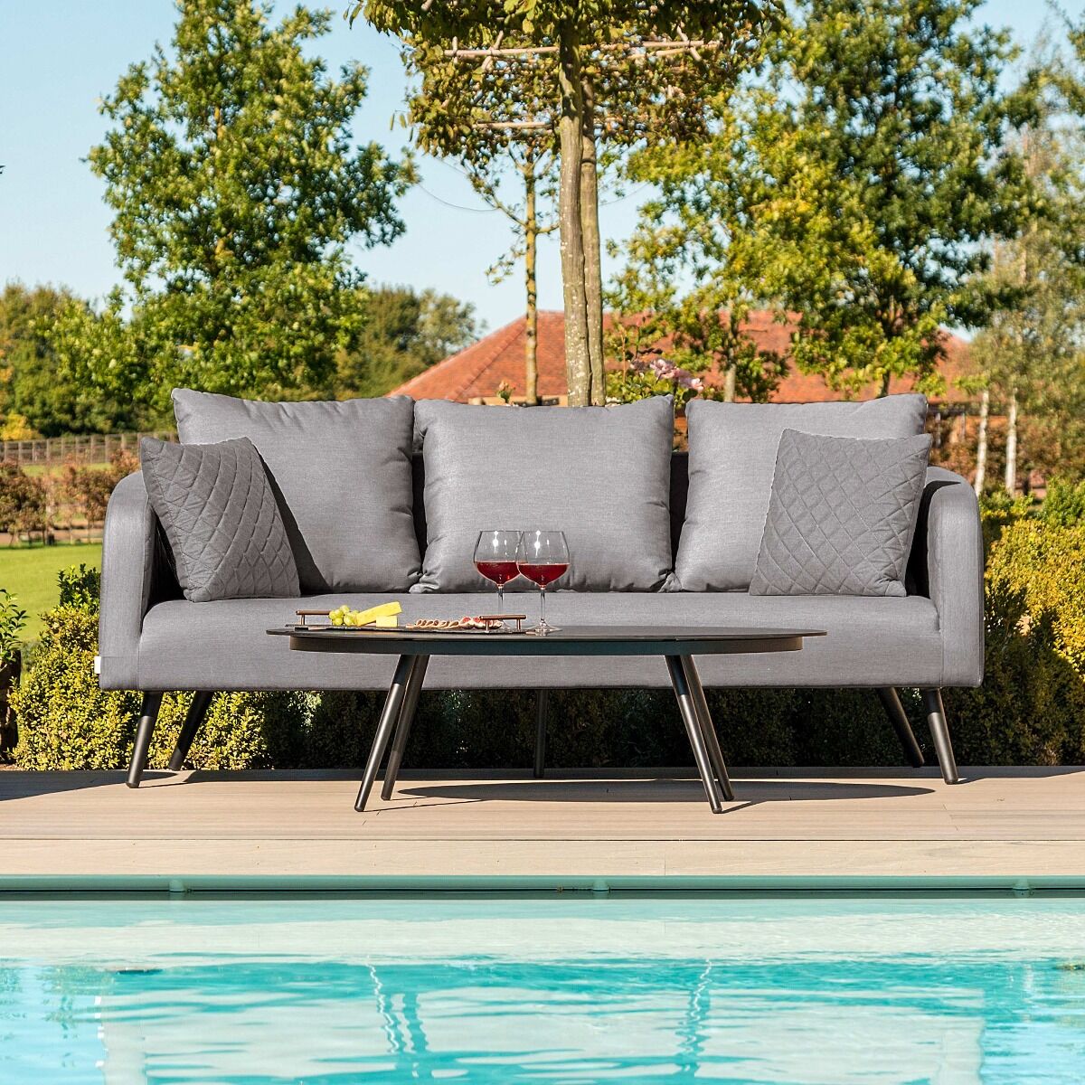 Maze - Outdoor Fabric Ambition 3 Seat Sofa Set with Oval Coffee Table - Flanelle - Blythe Living