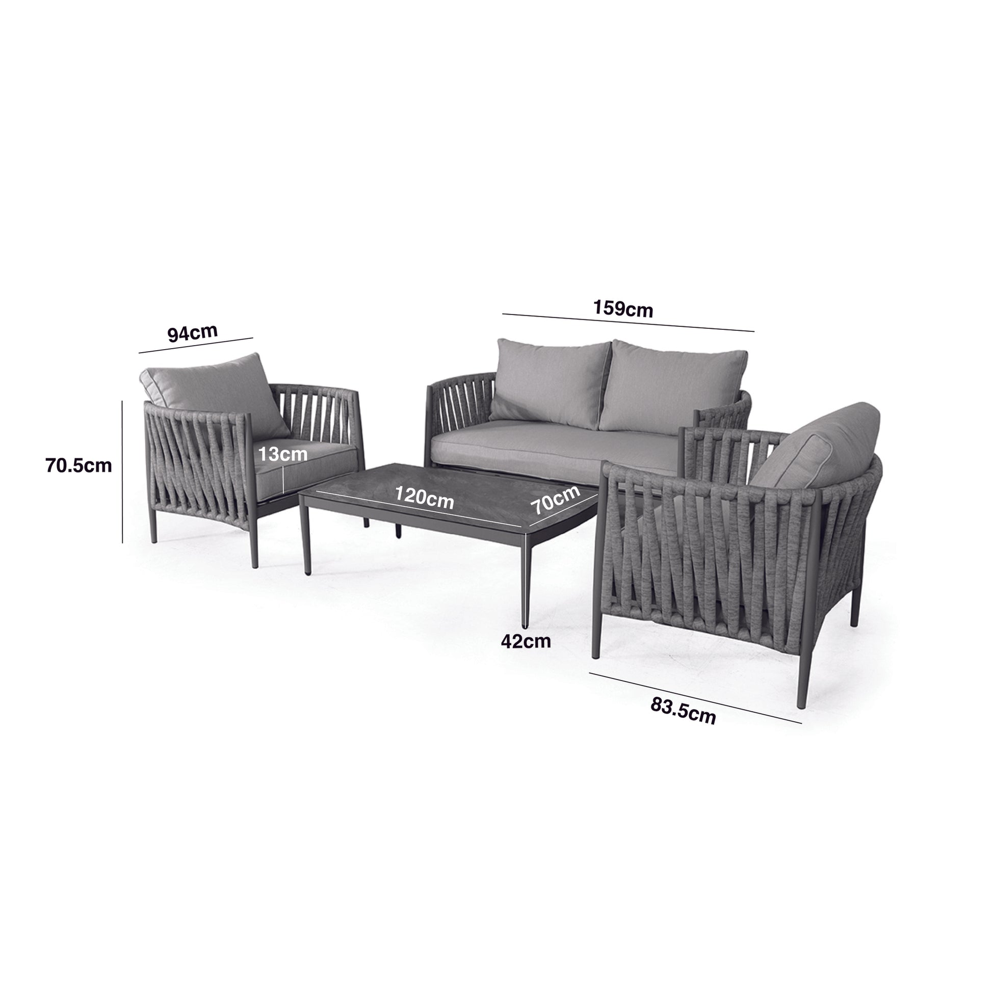 Maze - Milan Rope Weave 2 Seat Sofa Set with Rectangular Coffee Table - Cool Linen - Blythe Living