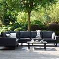 Maze - Outdoor Fabric Ethos Large Corner Group - Charcoal With Square Coffee Table - Blythe Living