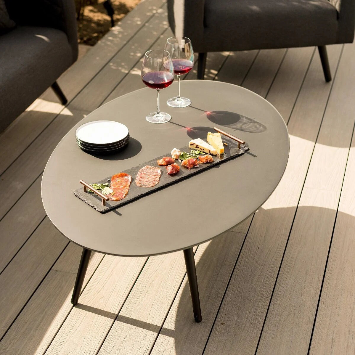 Maze - Outdoor Fabric Ambition 3 Seat Sofa Set with Oval Coffee Table - Charcoal - Blythe Living