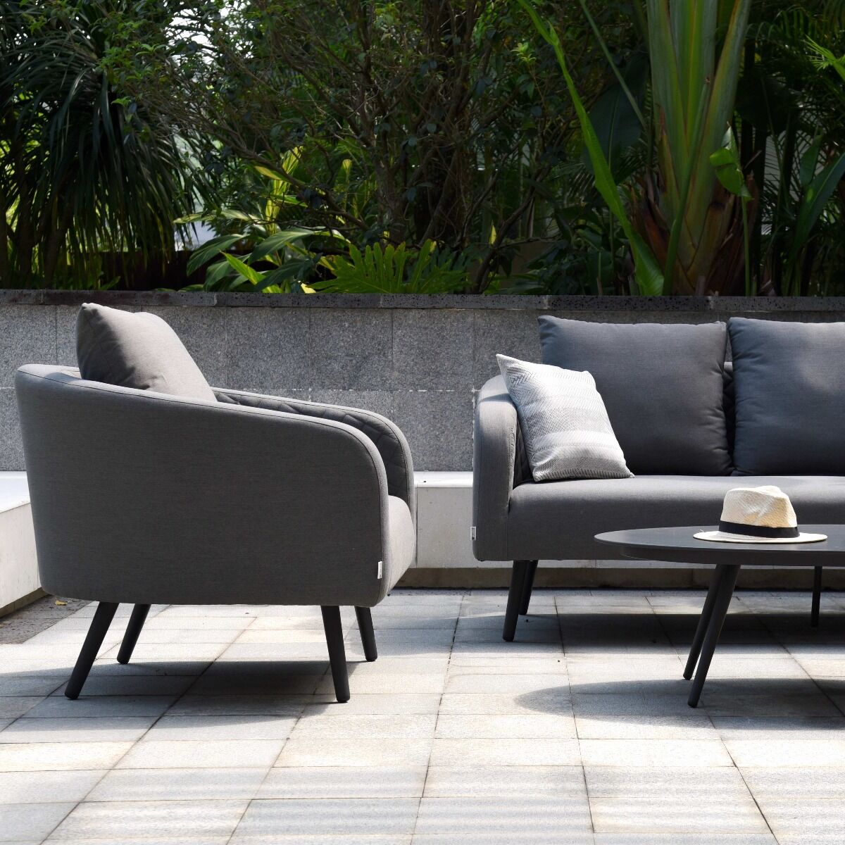 Maze - Outdoor Fabric Ambition 3 Seat Sofa Set with Oval Coffee Table - Flanelle - Blythe Living