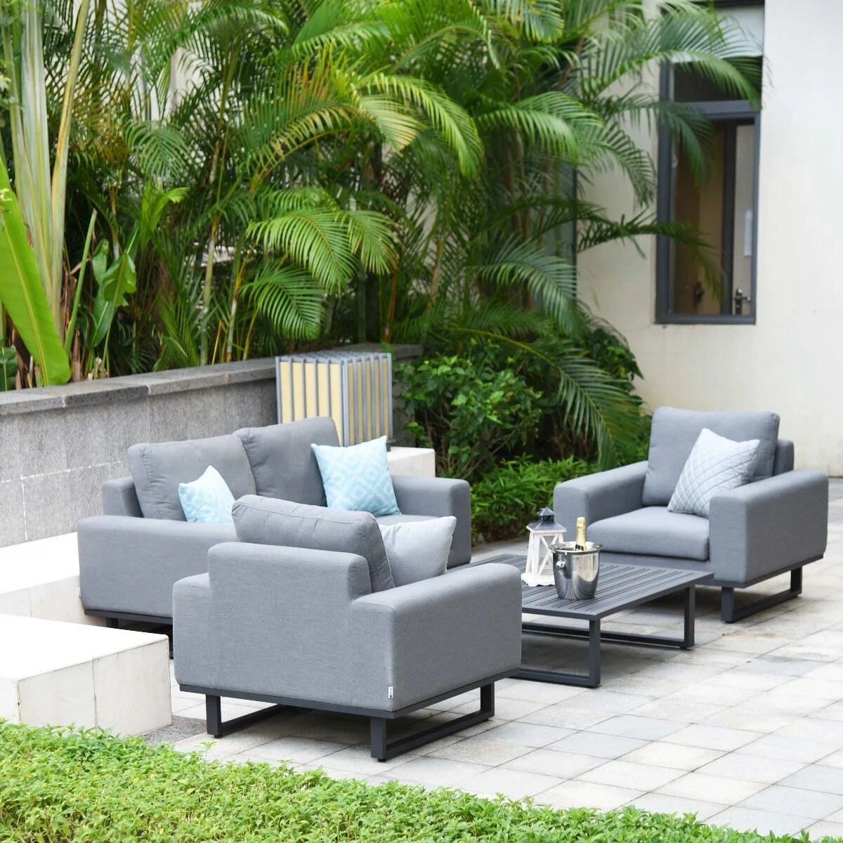 Maze - Outdoor Fabric Ethos 2 Seat Sofa Set - Flanelle with Square Coffee Table - Blythe Living