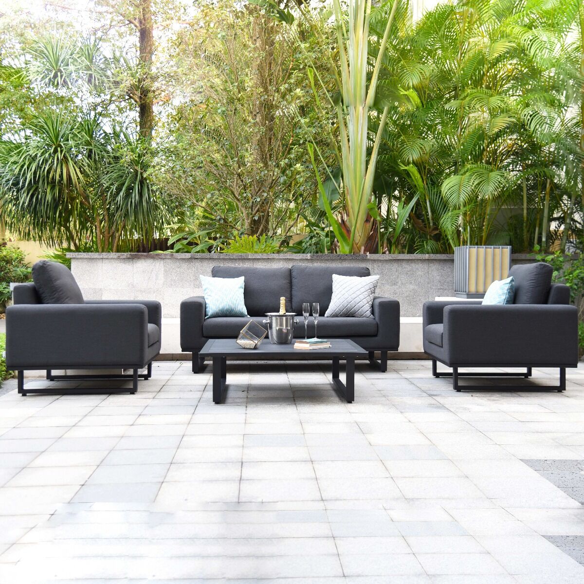 Maze - Outdoor Fabric Ethos 2 Seat Sofa Set - Charcoal with Square Coffee Table - Blythe Living