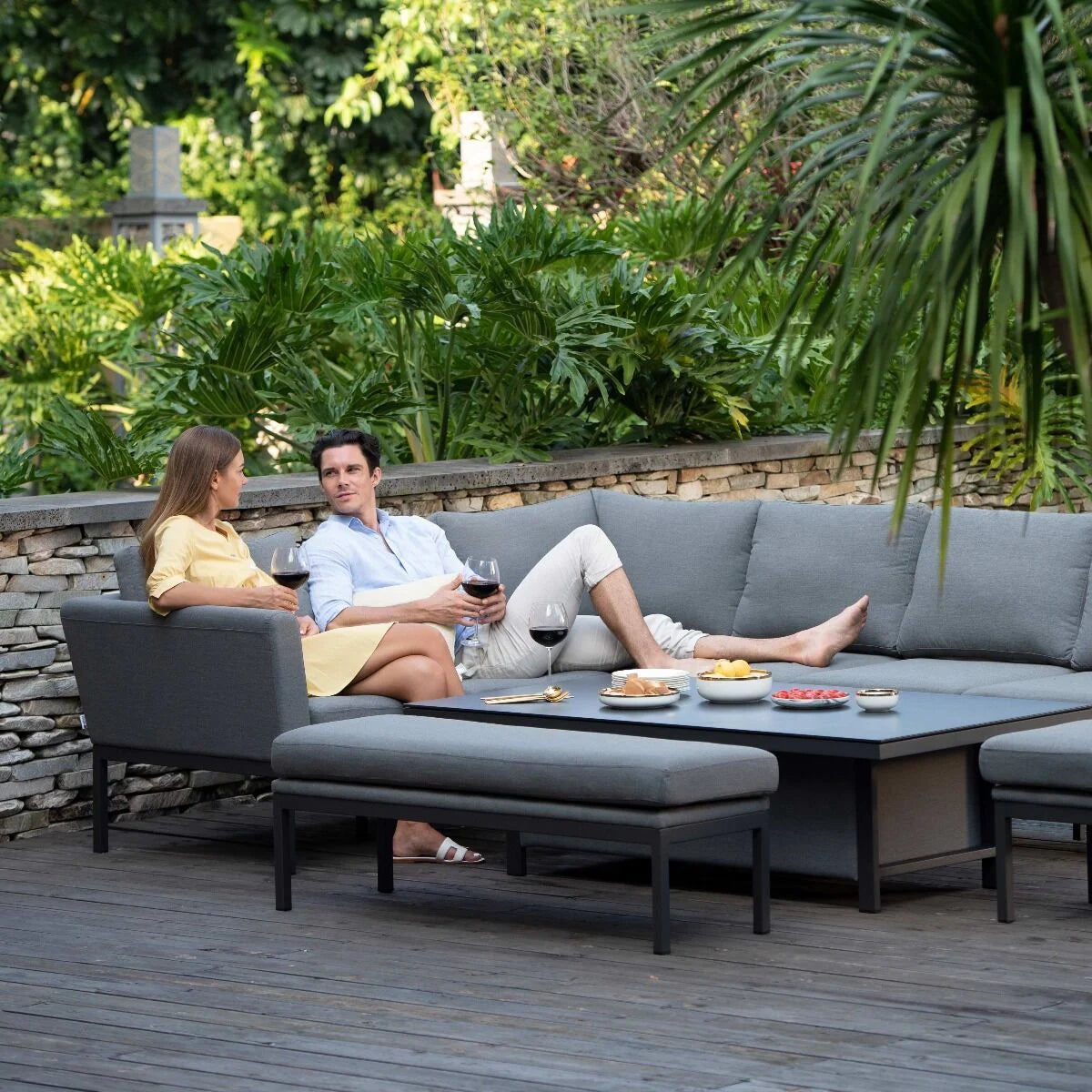Maze - Outdoor Fabric Pulse Rectangular Corner Dining Set with Rising Table - Flanelle - Blythe Living