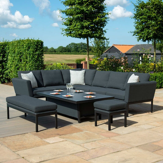 Maze - Outdoor Fabric Pulse Rectangular Corner Dining Set with Rising Table - Charcoal - Blythe Living