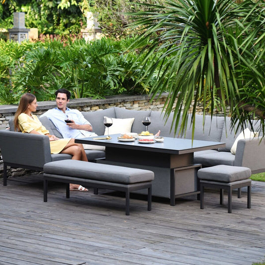 Maze - Outdoor Fabric Pulse Rectangular Corner Dining Set with Rising Table - Flanelle - Blythe Living