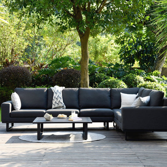 Maze - Outdoor Fabric Ethos Large Corner Group - Charcoal With Square Coffee Table - Blythe Living
