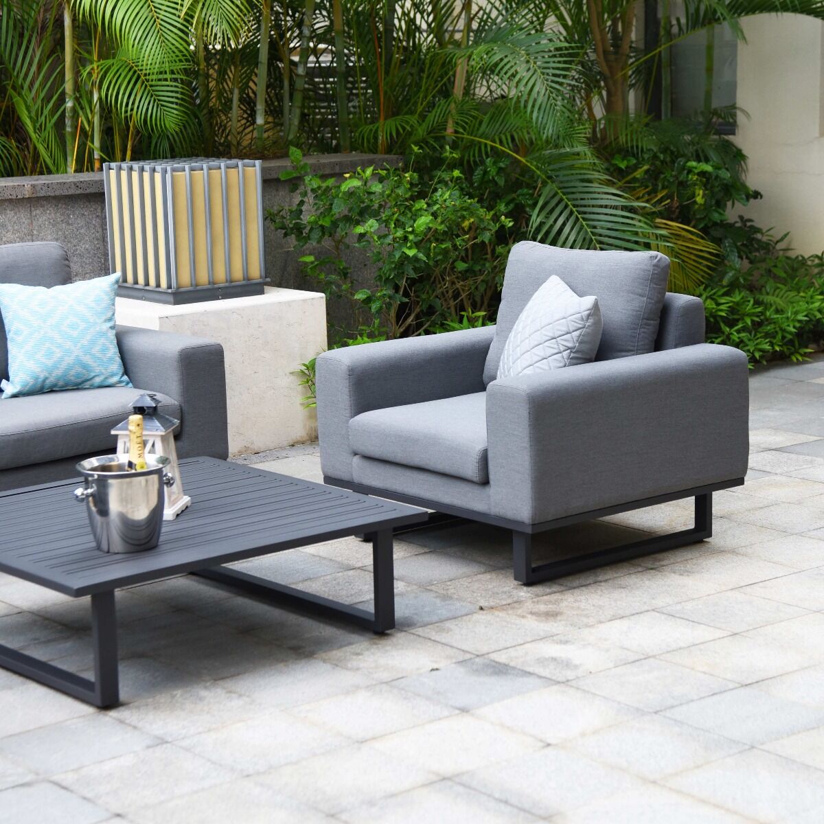 Maze - Outdoor Fabric Ethos 2 Seat Sofa Set - Flanelle with Square Coffee Table - Blythe Living