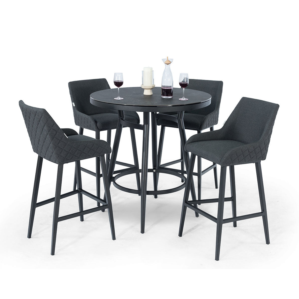 Maze - Outdoor Fabric Regal 4 Seat Round Bar Set - Charcoal - Blythe Living