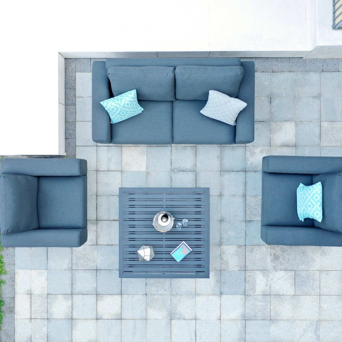 Maze - Outdoor Fabric Ethos 2 Seat Sofa Set - Charcoal with Square Coffee Table - Blythe Living