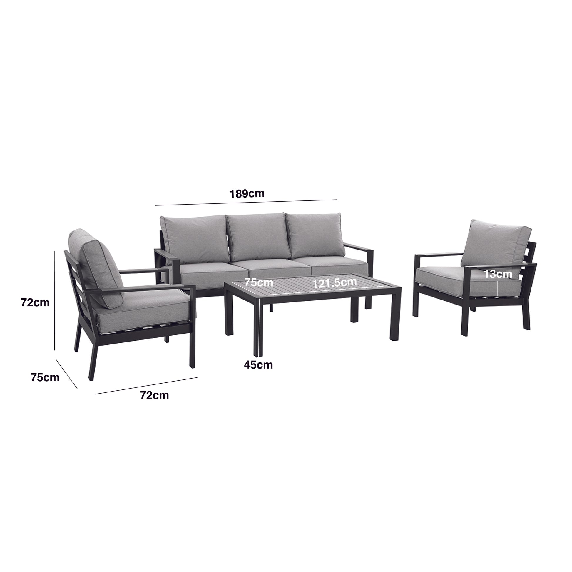 Maze - Vancouver 3 Seat Aluminium Sofa Set with Rectangular Coffee Table - Dove Grey - Blythe Living