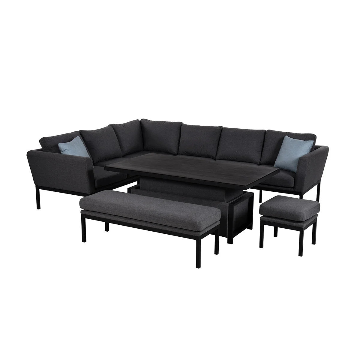 Maze - Outdoor Fabric Pulse Rectangular Corner Dining Set with Rising Table - Charcoal - Blythe Living