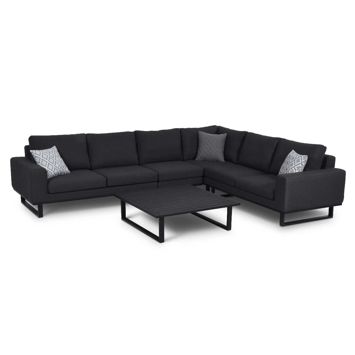 Maze - Outdoor Fabric Ethos Large Corner Group - Charcoal With Square Coffee Table - Blythe Living