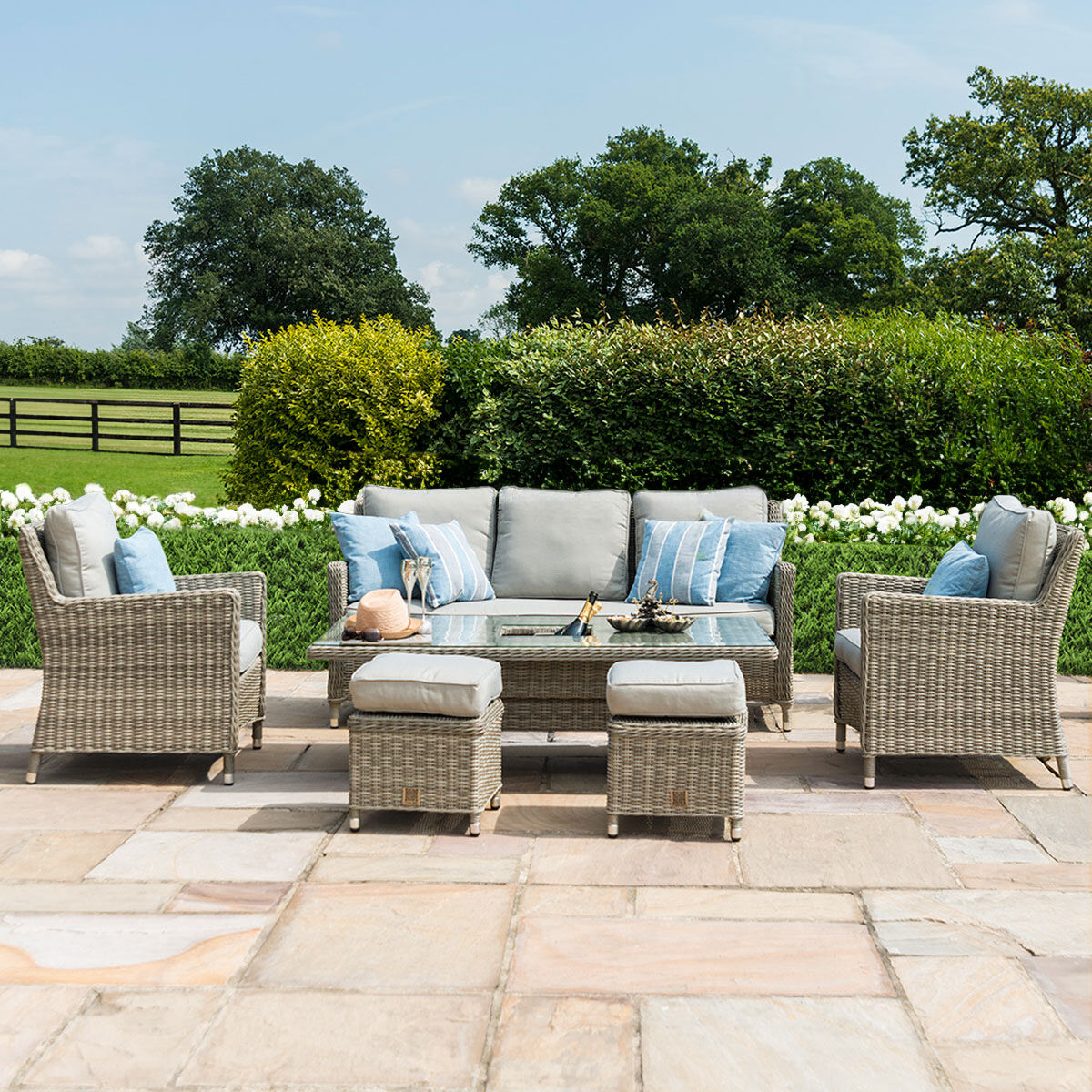 Maze - Oxford Sofa Rattan Dining Set with Ice Bucket & Rising Table - Blythe Living