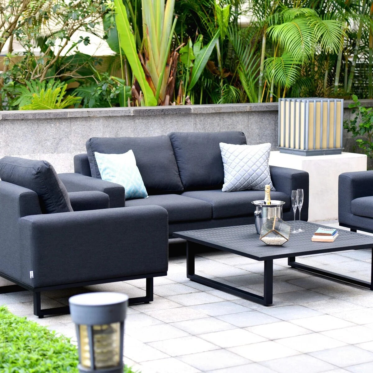 Maze - Outdoor Fabric Ethos 2 Seat Sofa Set - Charcoal with Square Coffee Table - Blythe Living