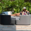 Maze - Outdoor Fabric Snug Lifestyle Suite with Rising Table - Flanelle & Charcoal - Blythe Living