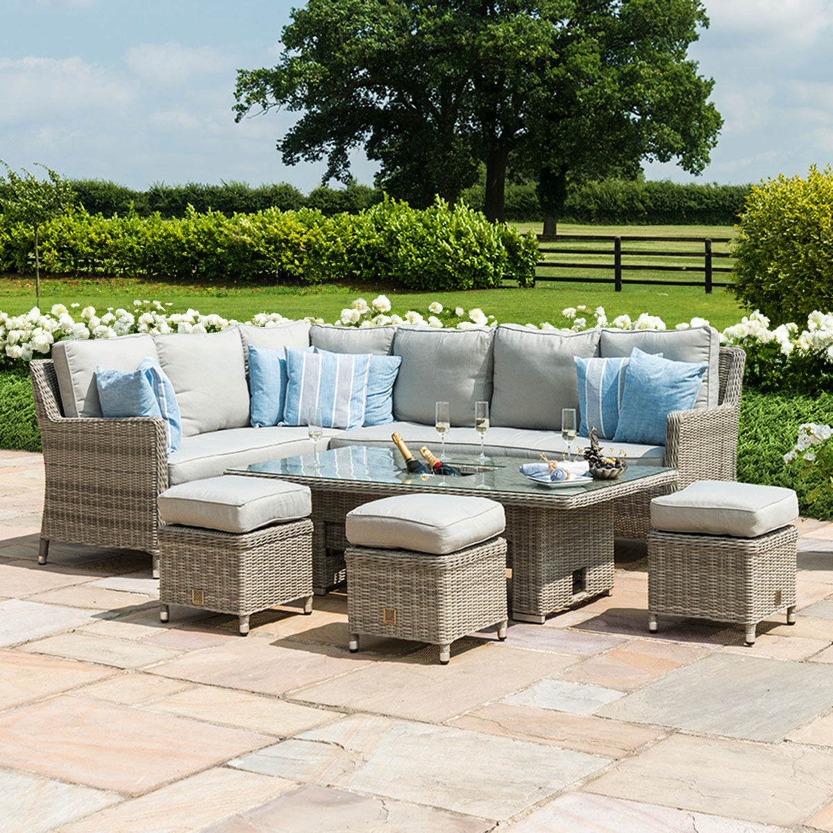 Maze - Oxford Rattan Corner Dining Set with Ice Bucket & Rising Table - Blythe Living
