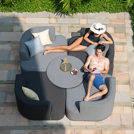 Maze - Outdoor Fabric Snug Lifestyle Suite with Rising Table - Flanelle & Charcoal - Blythe Living