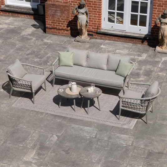 Maze - Monaco Rope Weave 3 Seat Sofa Set with Pair of Round Coffee Tables - Cool Linen - Blythe Living