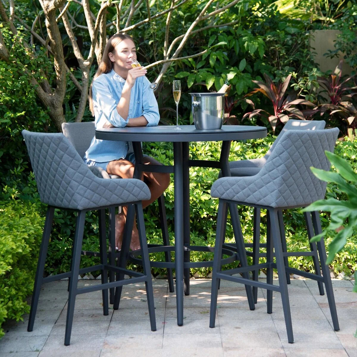 Maze - Outdoor Fabric Regal 4 Seat Round Bar Set - Flanelle - Blythe Living