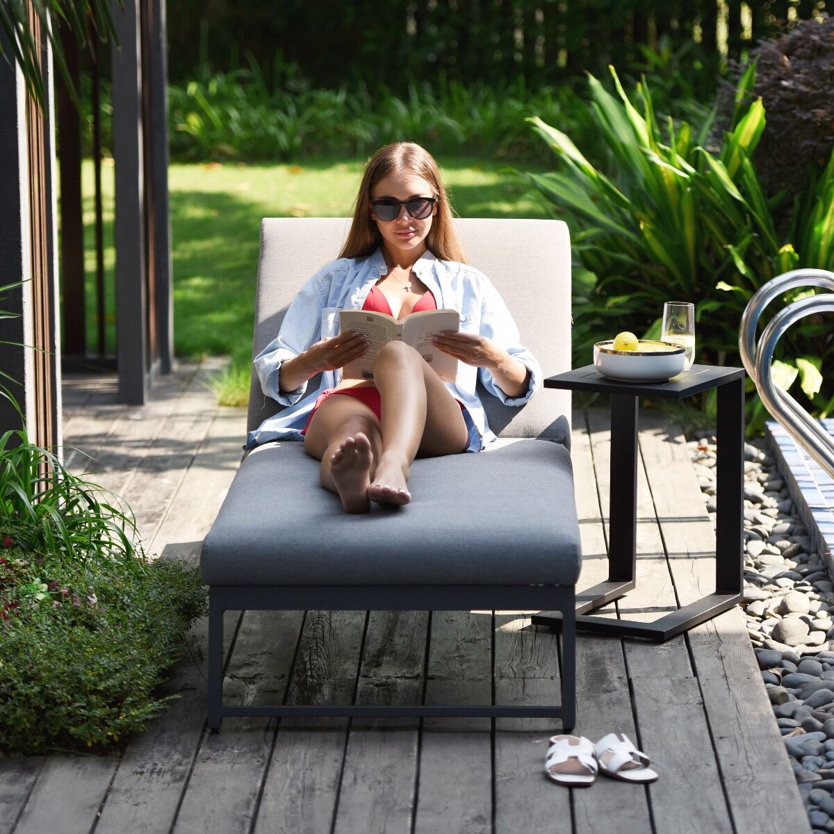 Maze - Outdoor Fabric Allure Sunlounger - Flanelle - Blythe Living