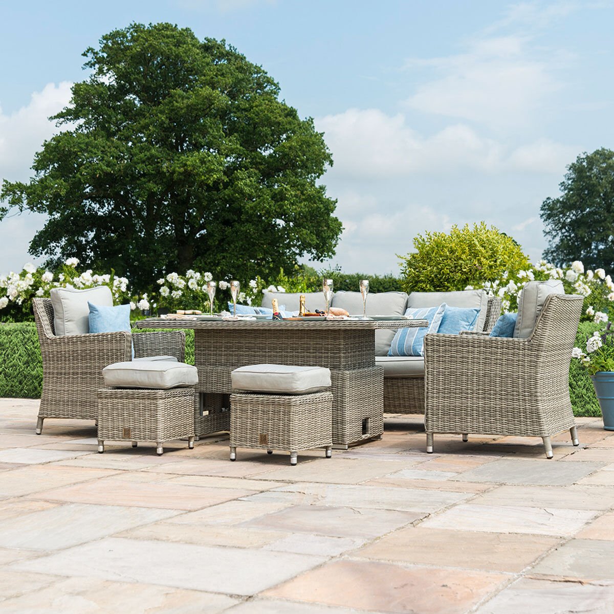 Maze - Oxford Sofa Rattan Dining Set with Ice Bucket & Rising Table - Blythe Living