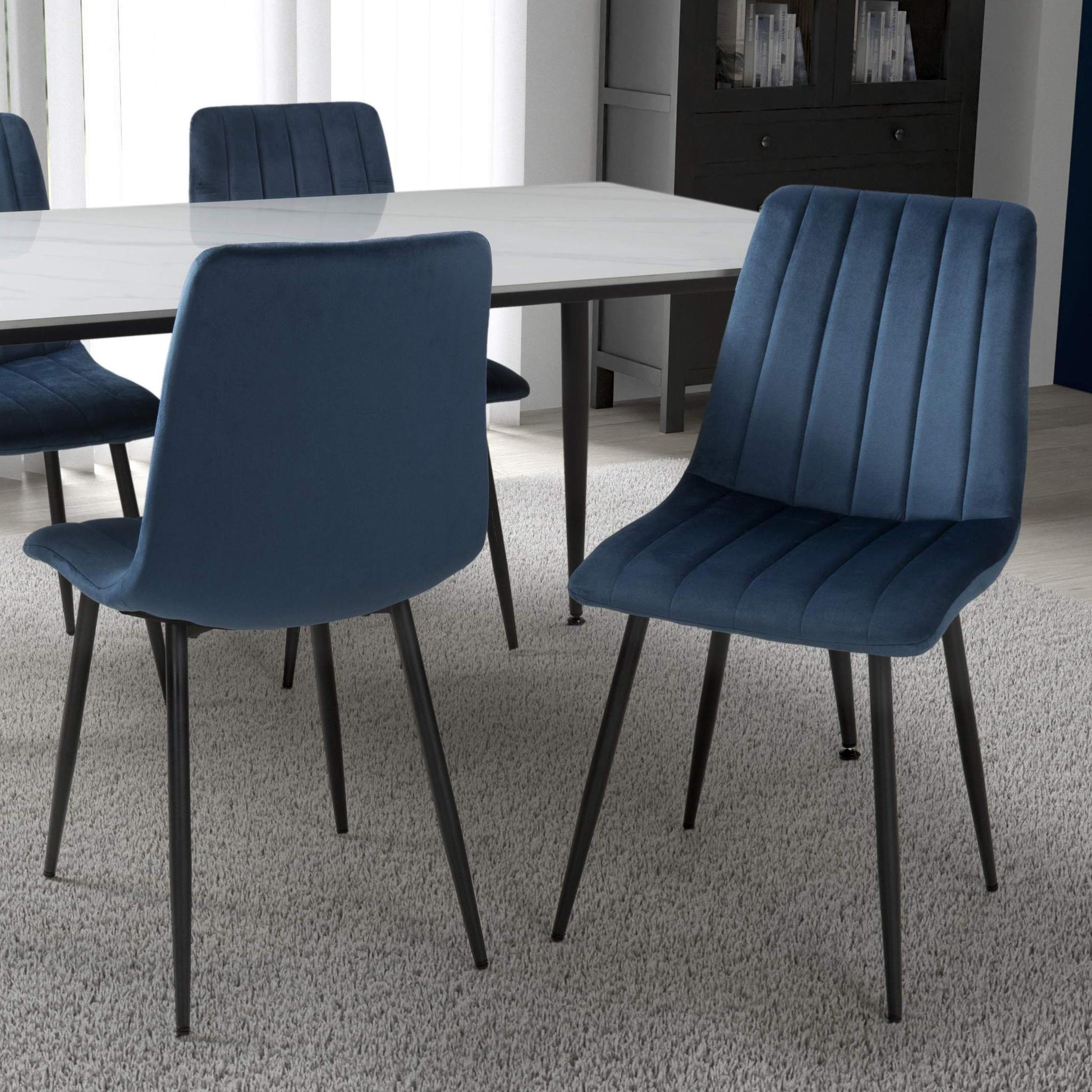 Lisbon Brushed Velvet Blue Dining Chair - Blythe Living