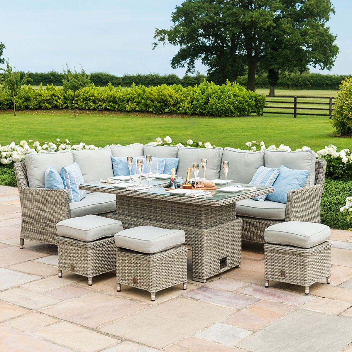 Maze - Oxford Rattan Corner Dining Set with Ice Bucket & Rising Table - Blythe Living