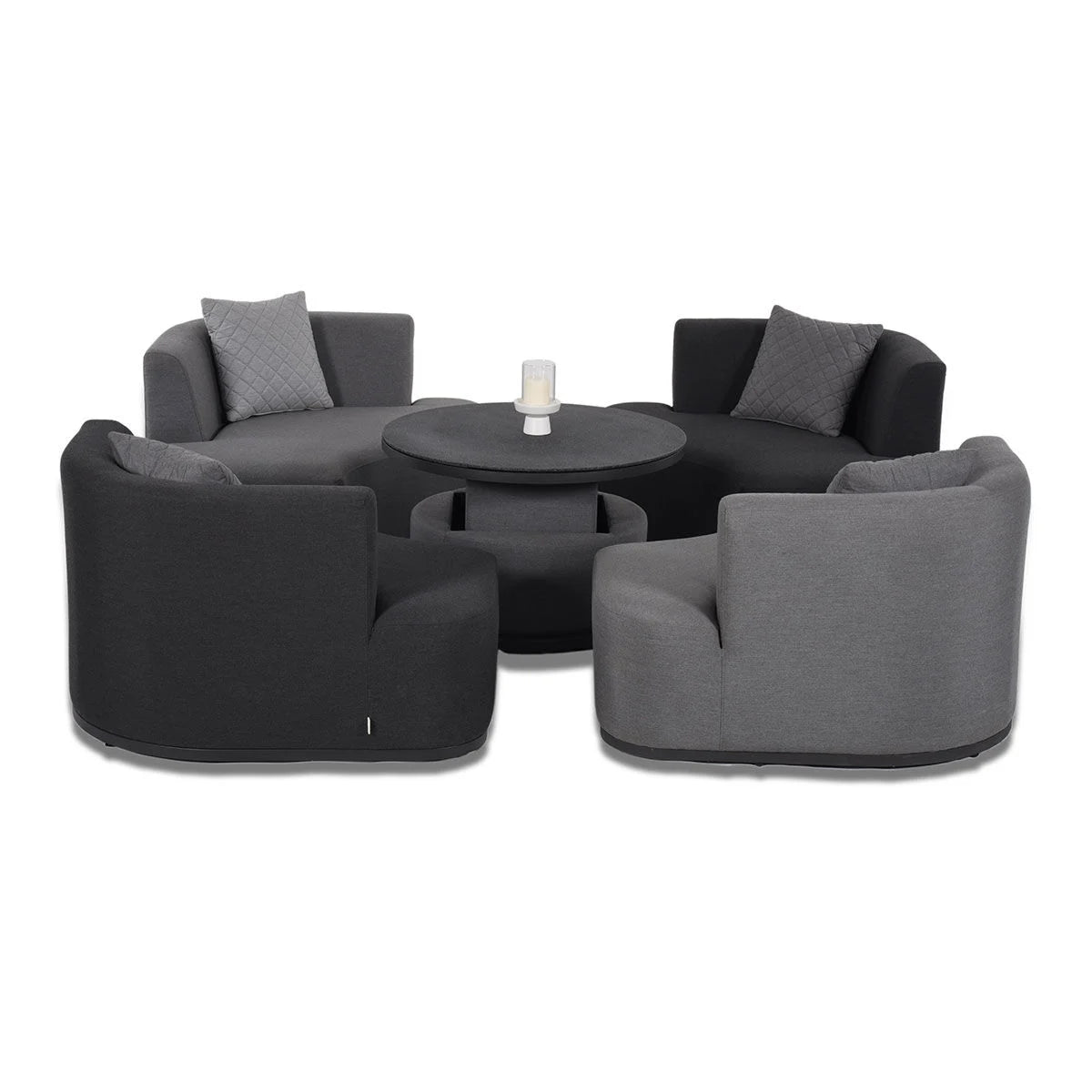 Maze - Outdoor Fabric Snug Lifestyle Suite with Rising Table - Flanelle & Charcoal - Blythe Living