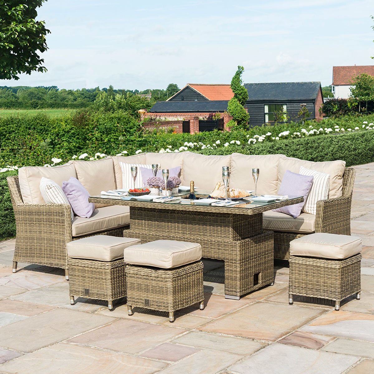 Maze - Winchester Corner Rattan Dining Set with Ice Bucket & Rising Table - Blythe Living
