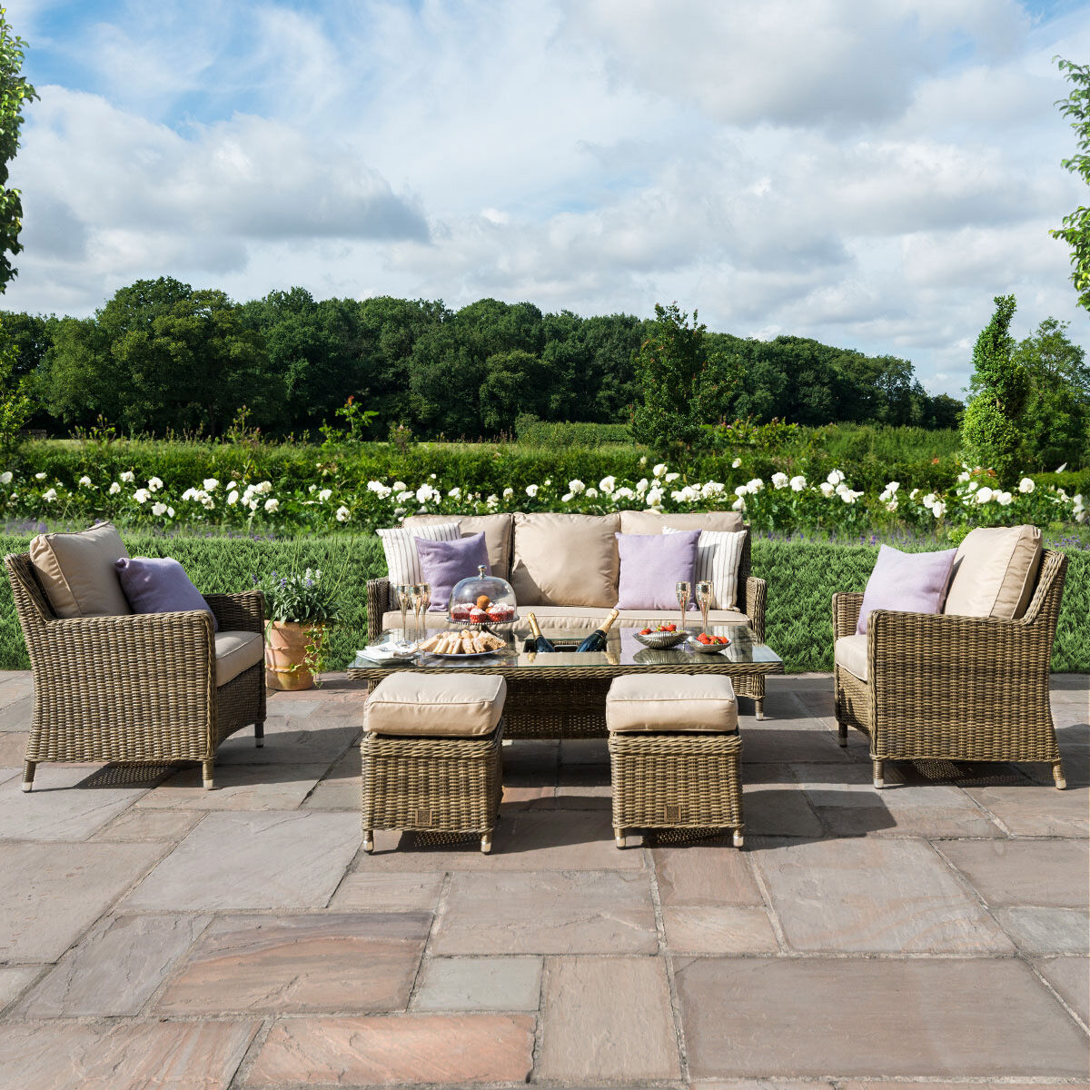 Maze - Winchester Sofa Rattan Dining Set with Ice Bucket & Rising Table - Blythe Living