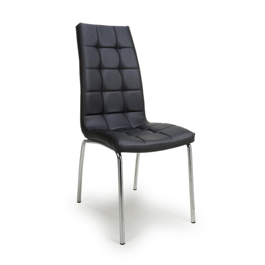 Jenner Leather Effect Black/Chrome Dining Chair - Blythe Living