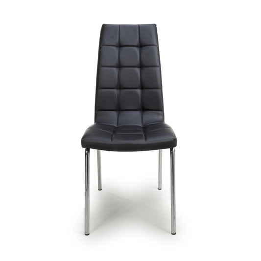 Jenner Leather Effect Black/Chrome Dining Chair - Blythe Living