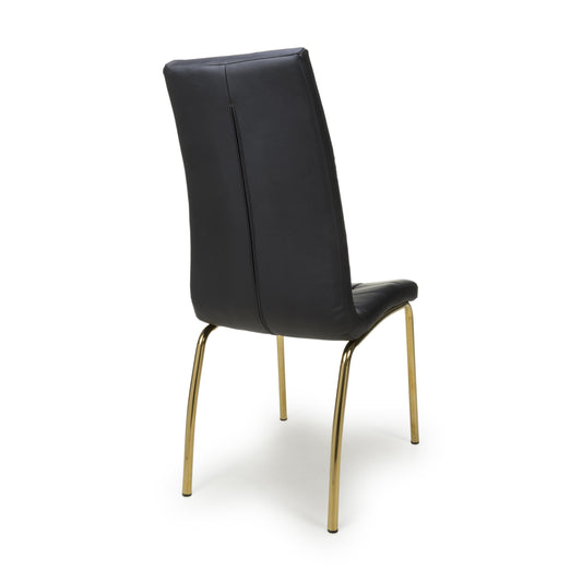 Jenner Leather Effect Black/Gold Dining Chair - Blythe Living