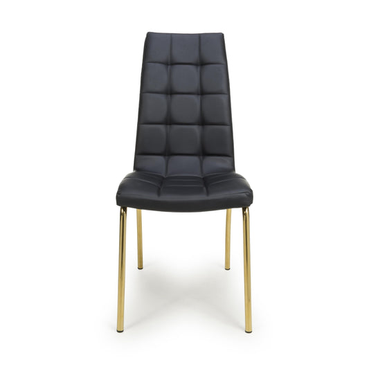 Jenner Leather Effect Black/Gold Dining Chair - Blythe Living