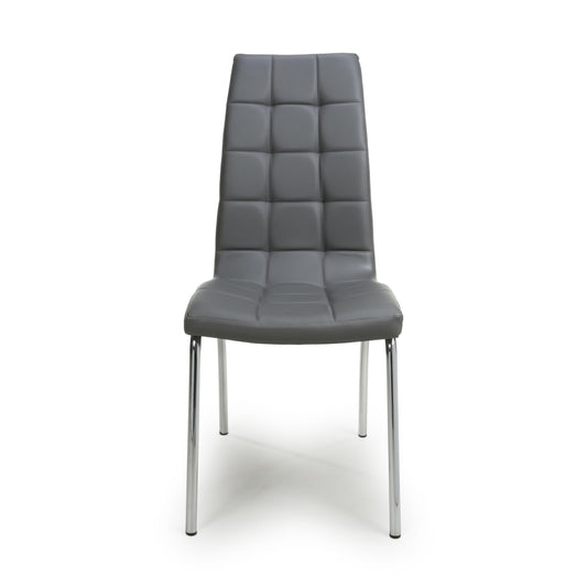 Jenner Leather Effect Grey/Chrome Dining Chair - Blythe Living