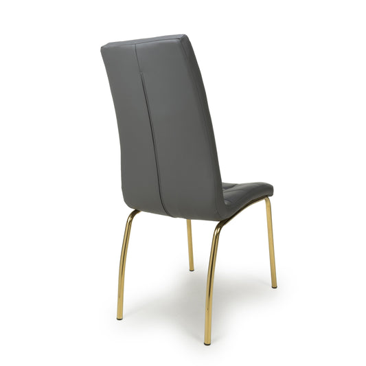 Jenner Leather Effect Grey/Gold Dining Chair - Blythe Living
