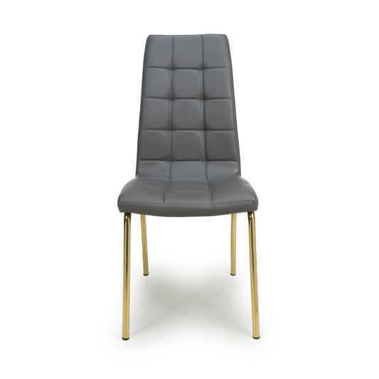 Jenner Leather Effect Grey/Gold Dining Chair - Blythe Living
