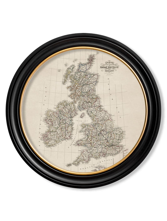 c.1838 Map of Great Britain - Round Frame - Blythe Living