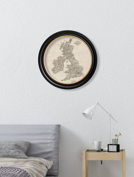 c.1838 Map of Great Britain - Round Frame - Blythe Living