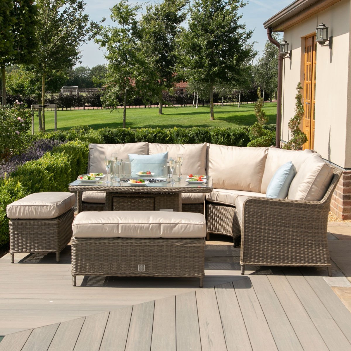 Maze - Winchester Royal Rattan Corner Dining Sofa Set with Fire Pit Table - Blythe Living