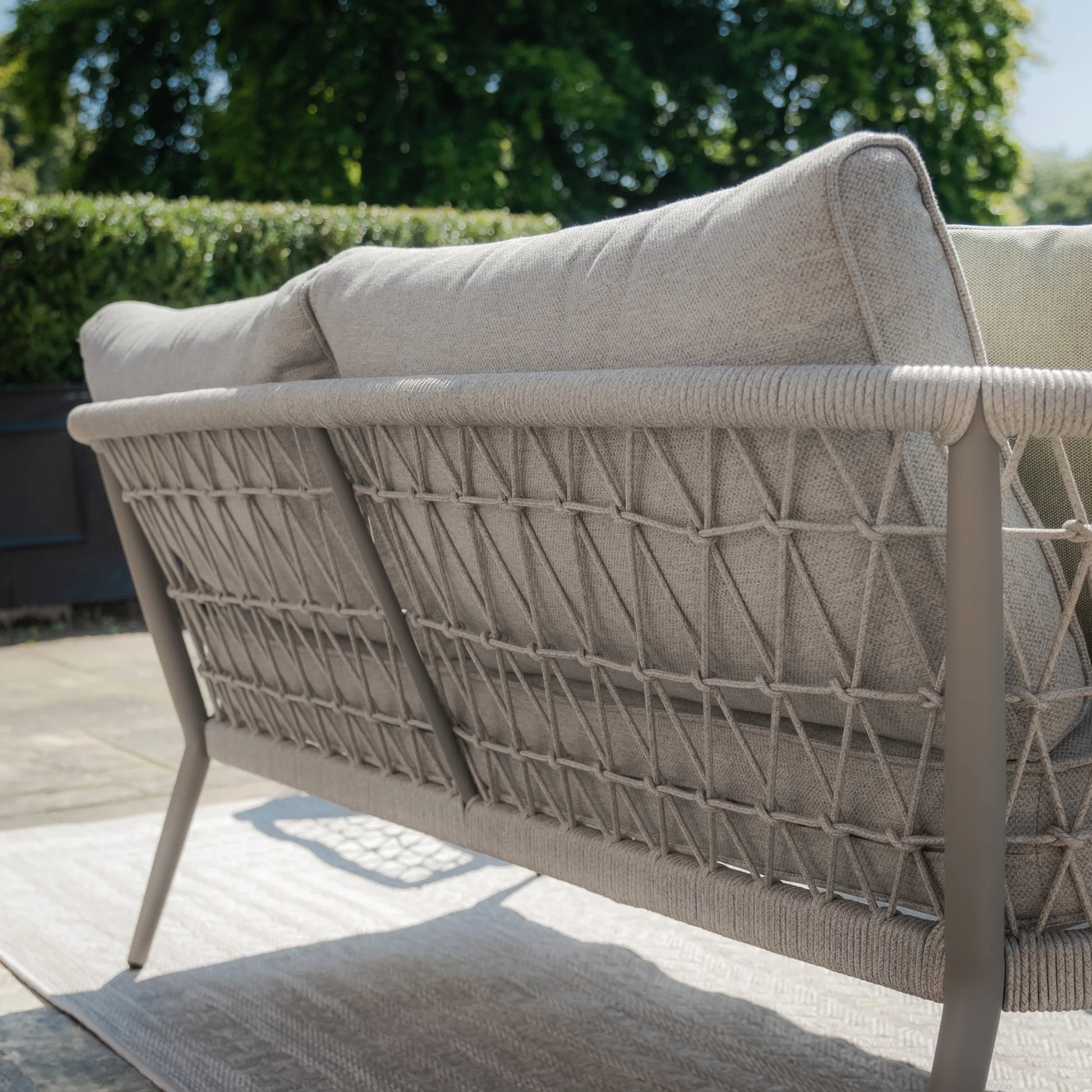 Maze - Monaco Rope Weave 2 Seat Sofa Set with Pair of Round Coffee Tables - Cool Linen - Blythe Living