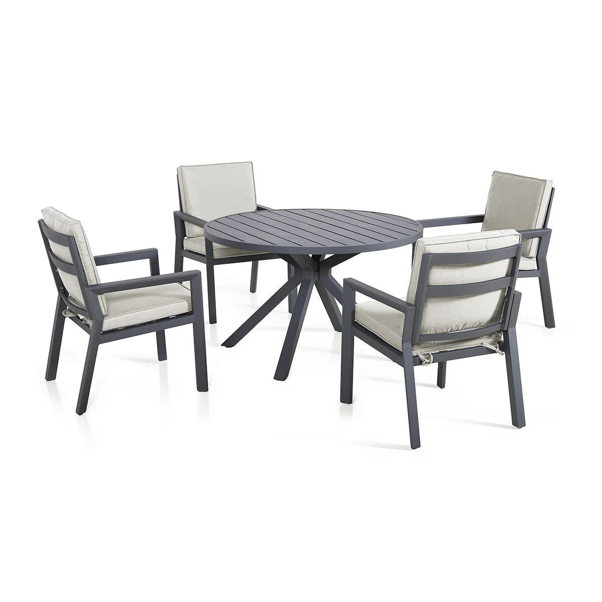 Maze - New York 4 Seat Round Aluminium Dining Set - Dove Grey - Blythe Living