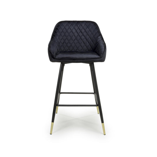 Savanna Brushed Velvet Black Bar Stool - Blythe Living