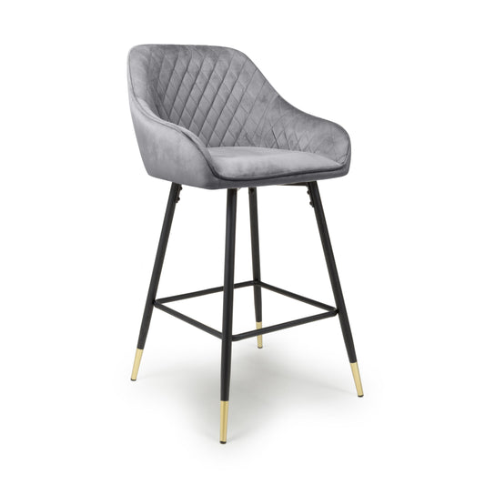 Savanna Brushed Velvet Grey Bar Stool - Blythe Living
